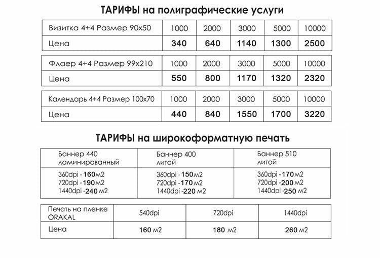 Реклама полиграфии (прайс)